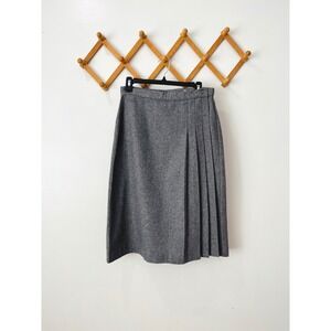 Vintage Classic Gray Wool Blend Pleated Midi Skirt Size 32